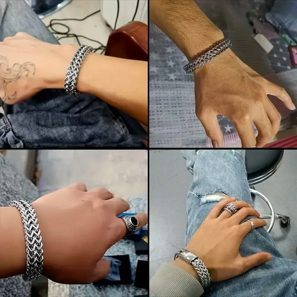 Men’s Double Layer Silver Stainless Steel Bracelet!